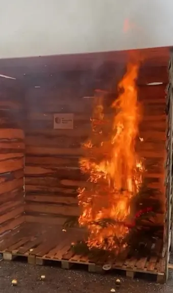 Stark brennender Weihnachtsbaum